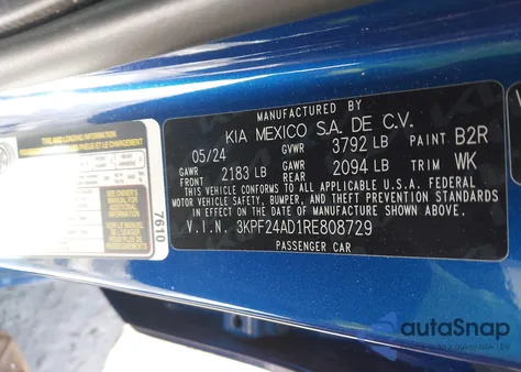 2024 Kia Forte Lxs from USA, damaged, VIN 3KPF24AD1RE808729